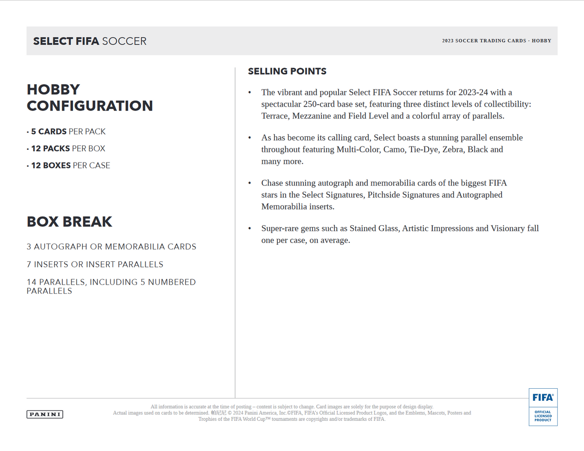 2023-24 Panini Select FIFA Soccer Hobby 12 Box Case