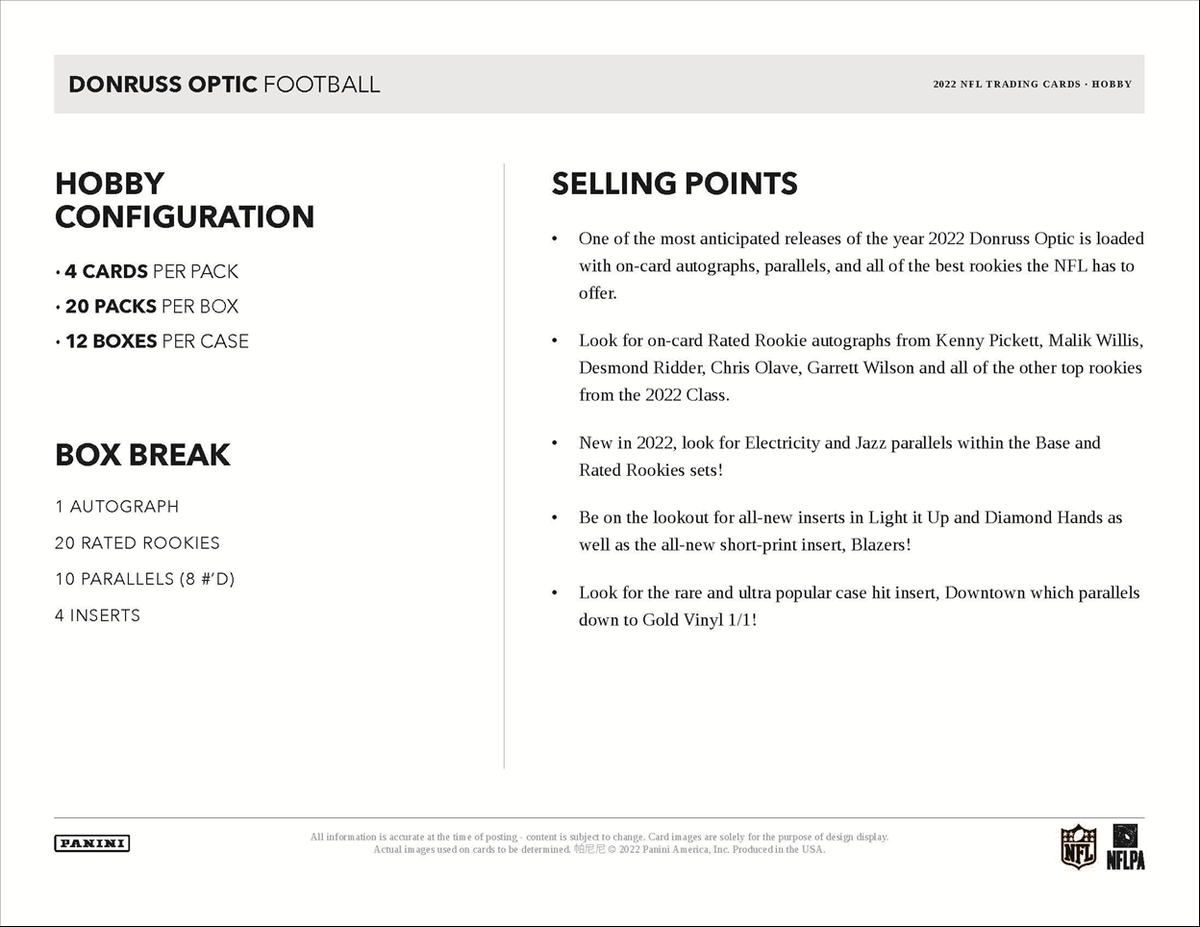 2022 Panini Donruss Optic Football Hobby Box
