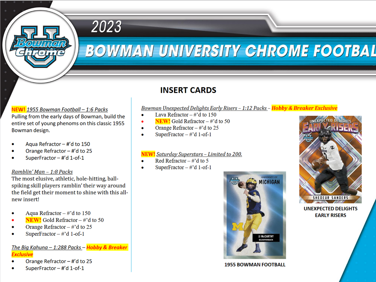 2023 Bowman Chrome University Football Hobby Box