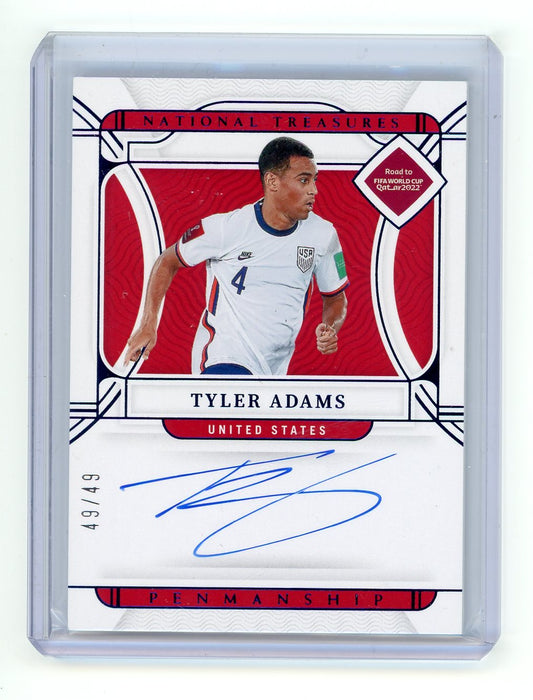Tyler Adams 2022 Panini National Treasures FIFA Road to World Cup Penmanship Sapphire #'d 49/49