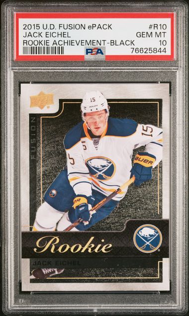 Jack Eichel 2015 Upper Deck Fusion Epack Rookie Achievement R10 Black PSA 10